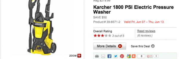 Karcher 1800 PSI Electric Pressure Washer for $50 off at Canadian Tire!